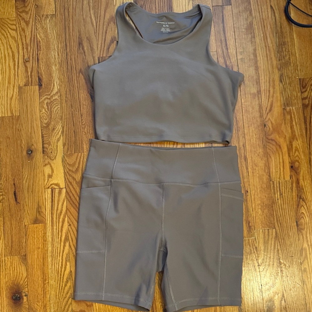 taupe Athletic Tank and Shorts Set